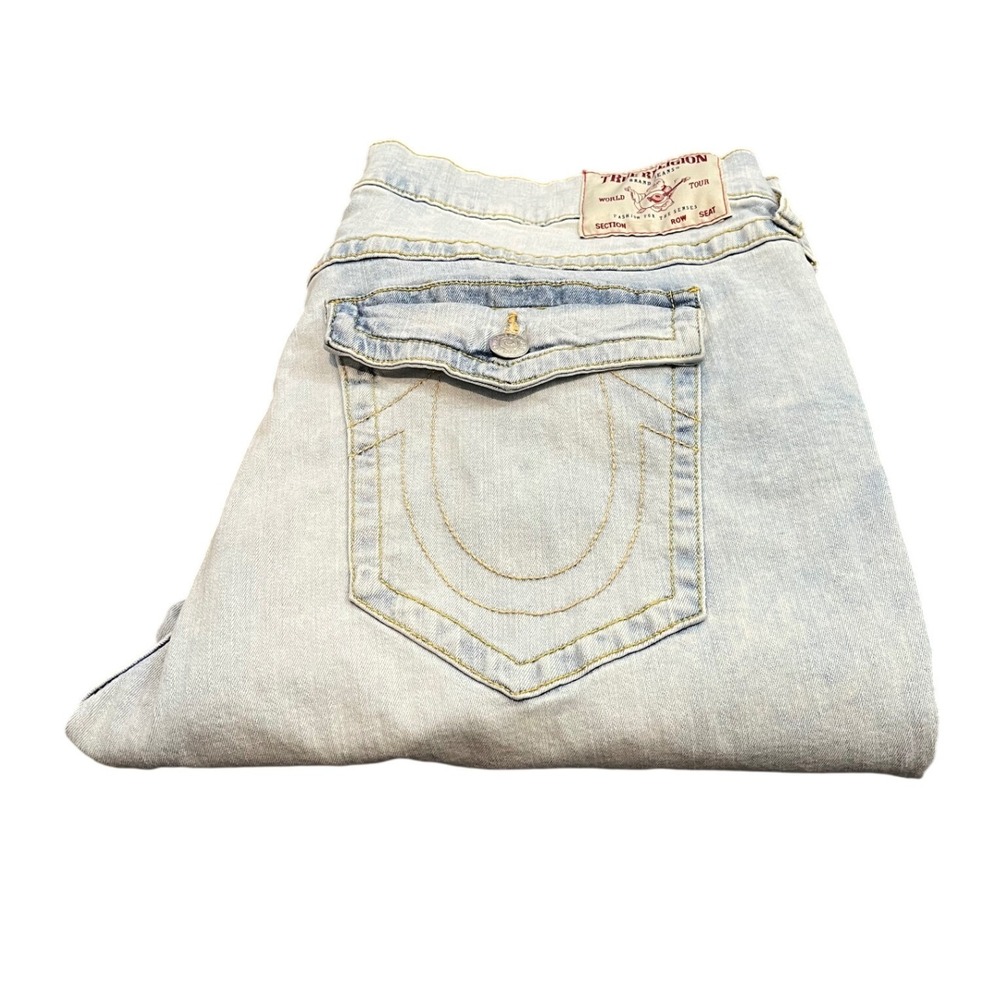 True Religion Geno Relaxed Slim Mens 42 Light Blue Flap Pocket Denim Jeans